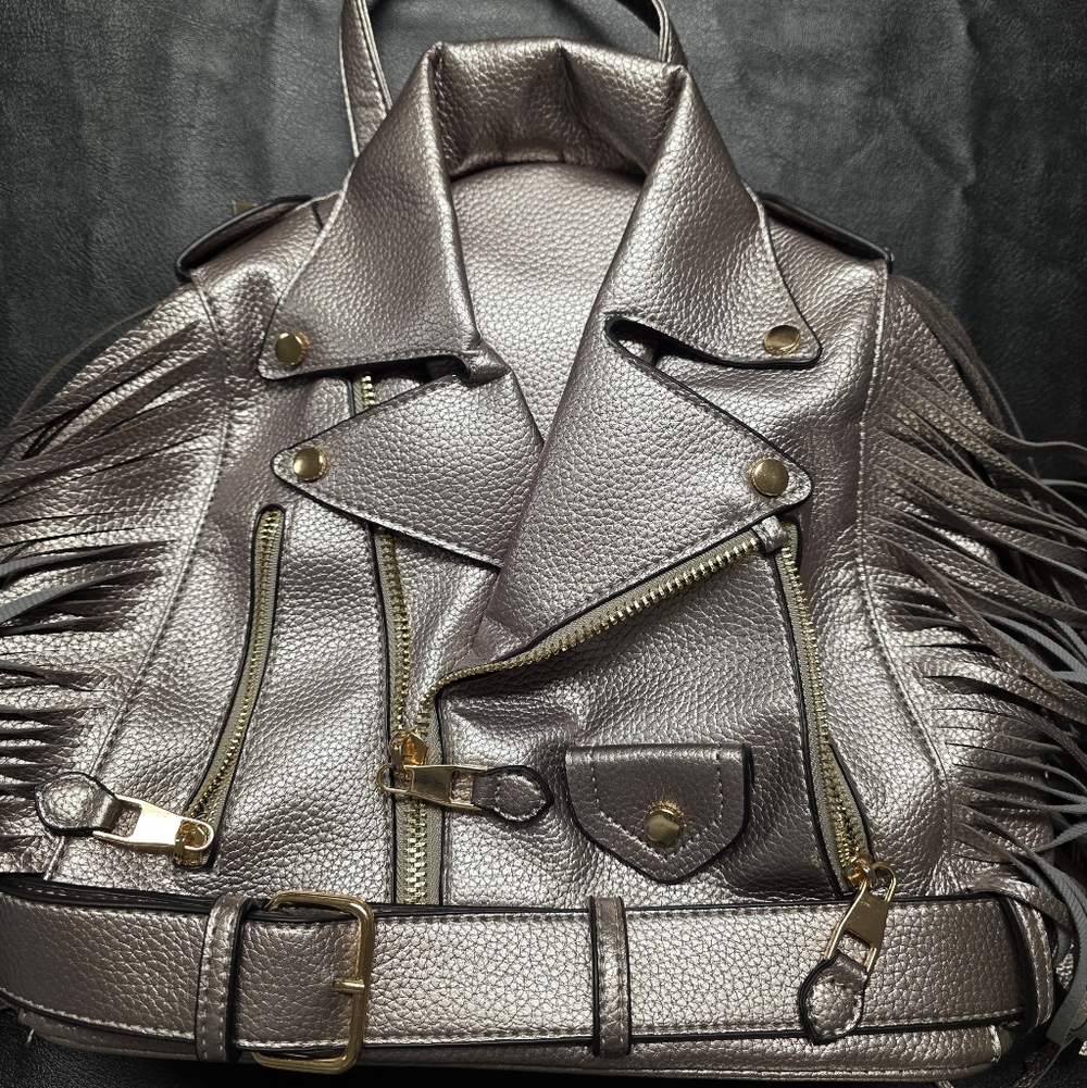 Metallic Fringe Moto Jacket Mini Backpack - Picture 4 of 9